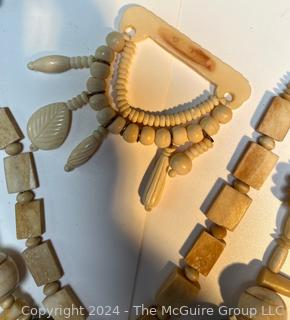 Ox Bone Tribal Carved Necklace and Brooch