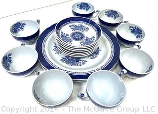 17 Piece Blue & White Spode Fine Stone Porcelain Tea Cups with Plates 