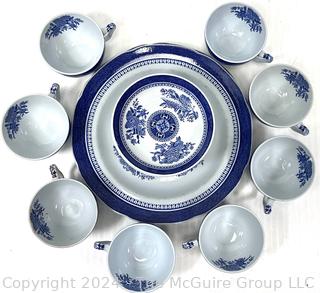 17 Piece Blue & White Spode Fine Stone Porcelain Tea Cups with Plates 