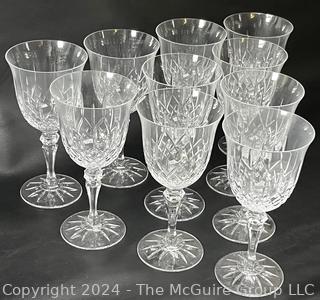 Set of Ten (10) Cut Crystal Wine Goblets by Galway