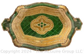 Florentine Painted and Parcel-gilt Green Tray with Handles (Italian)