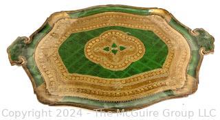 Florentine Painted and Parcel-gilt Green Tray with Handles (Italian)