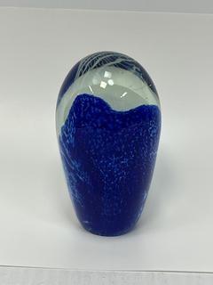 Cobalt Blue and White Hand Blown Jellyfish Glass Sculpture