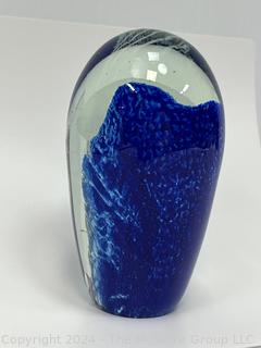 Cobalt Blue and White Hand Blown Jellyfish Glass Sculpture