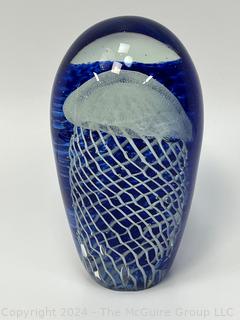 Cobalt Blue and White Hand Blown Jellyfish Glass Sculpture