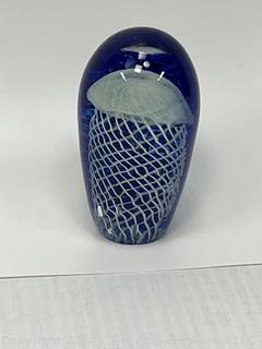 Cobalt Blue and White Hand Blown Jellyfish Glass Sculpture