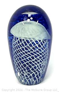 Cobalt Blue and White Hand Blown Jellyfish Glass Sculpture