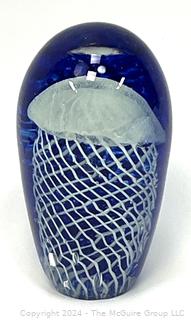 Cobalt Blue and White Hand Blown Jellyfish Glass Sculpture