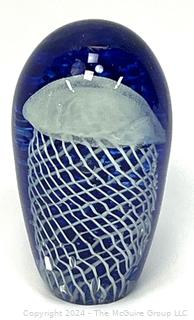 Cobalt Blue and White Hand Blown Jellyfish Glass Sculpture