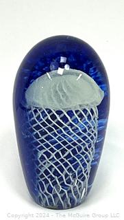 Cobalt Blue and White Hand Blown Jellyfish Glass Sculpture