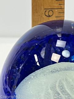 Cobalt Blue and White Hand Blown Jellyfish Glass Sculpture