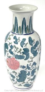 Large Chinese Export Hand Painted Porcelain Vase in Floral Design.  14" tall