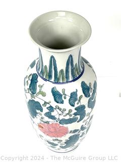 Large Chinese Export Hand Painted Porcelain Vase in Floral Design.  14" tall