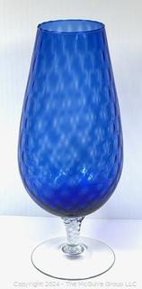 Mid Century Cobalt Blue Art Glass Vase.  15" tall