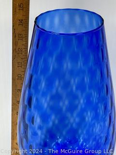 Mid Century Cobalt Blue Art Glass Vase.  15" tall