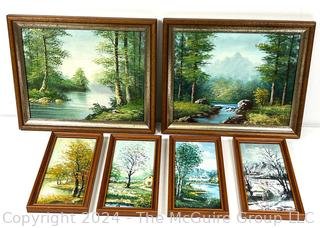 Six (6) Framed Under Glass Color Landscape Prints. Various Sizes