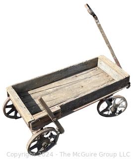 Primitive Childs Wooden Wagon. Note the Hand Brake