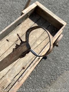 Primitive Childs Wooden Wagon. Note the Hand Brake