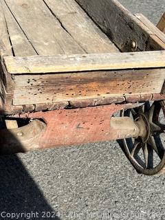 Primitive Childs Wooden Wagon. Note the Hand Brake