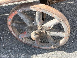 Primitive Childs Wooden Wagon. Note the Hand Brake