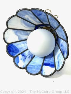 Blue Tiffany Style Slag Glass Ceiling Mount Chandelier.