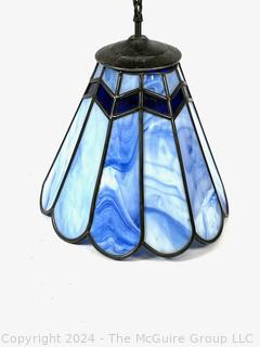 Blue Tiffany Style Slag Glass Ceiling Mount Chandelier.