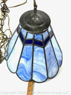 Blue Tiffany Style Slag Glass Ceiling Mount Chandelier.