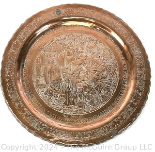 Etched Moroccan Copper Serving Tray.  15" diameter.