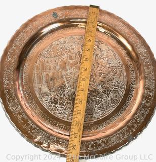 Etched Moroccan Copper Serving Tray.  15" diameter.