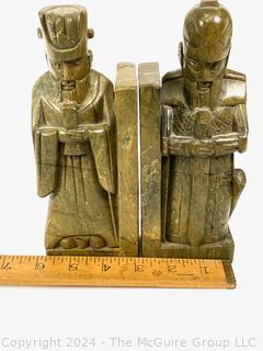 Chinese Hand Carved Scholar Hardstone Bookends.  8" tall