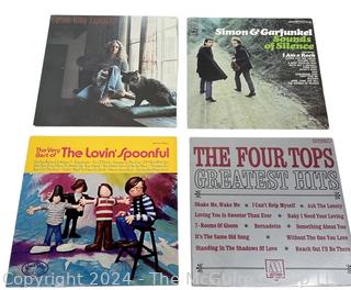 Four (4) Vinyl LP Records: Carole King, Simon & Garfunkel, Lovin' Spoonful & Four Tops