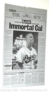 Baltimore Sun Front Page Printing Plate, September 7, 1995 - Cal Ripkin's Record Setting Game