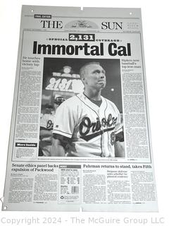 Baltimore Sun Front Page Printing Plate, September 7, 1995 - Cal Ripkin's Record Setting Game