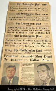 Five (5) 1963 Editions of The Washington Post Covering John F Kennedy JFK Assassination 