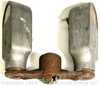 Early (1950) Dual Metal Parking Meters on Bracket. Manufactured by Duncan 