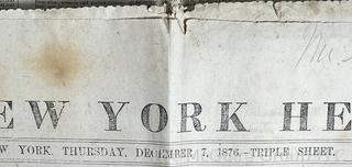 Four (4) Editions of The New York Herald Newspaper December 1-9 1876, detailing coverage of The Brooklyn Theatre Fire, one of the nations deadliest fires ever.  