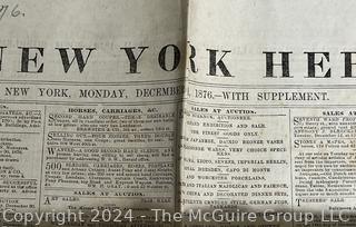 Four (4) Editions of The New York Herald Newspaper December 1-9 1876, detailing coverage of The Brooklyn Theatre Fire, one of the nations deadliest fires ever.  