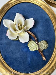 Four (4) Framed with Velvet Backing Capodimonte Flower Plaques