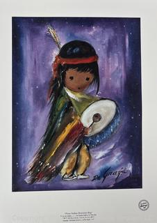 Unframed Art Print Titled Pima Indian Drummer Boy by by Ted DeGrazia.  18 x 14.5"