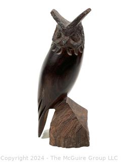 Cocobolo Carved Wood Owl Sculpture. 9" tall.