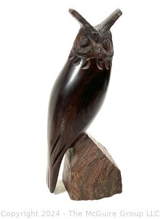 Cocobolo Carved Wood Owl Sculpture. 9" tall.