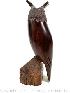 Cocobolo Carved Wood Owl Sculpture. 9" tall.