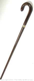 Crook Style Wood Walking Cane with 14kt Gold Band with Inscription "April 4th '28"