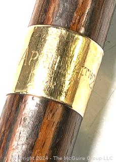 Crook Style Wood Walking Cane with 14kt Gold Band with Inscription "April 4th '28"