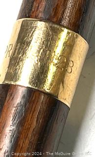 Crook Style Wood Walking Cane with 14kt Gold Band with Inscription "April 4th '28"