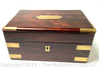 19th Century English Campaign Style Brass Mounted Mahogany Box with Presentation Plaque That Reads "Mr. Andrew Dodds By The Members Of The Celtic Club And A Few Friends In Testimony Of The Warm Esteem And High Regard They Have For His As A Friend, December 29th, 1843"