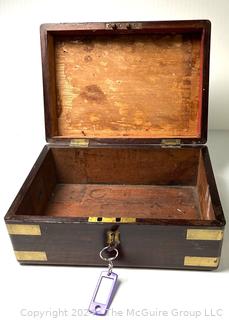 19th Century English Campaign Style Brass Mounted Mahogany Box with Presentation Plaque That Reads "Mr. Andrew Dodds By The Members Of The Celtic Club And A Few Friends In Testimony Of The Warm Esteem And High Regard They Have For His As A Friend, December 29th, 1843"