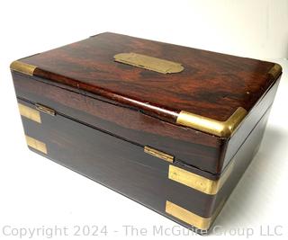 19th Century English Campaign Style Brass Mounted Mahogany Box with Presentation Plaque That Reads "Mr. Andrew Dodds By The Members Of The Celtic Club And A Few Friends In Testimony Of The Warm Esteem And High Regard They Have For His As A Friend, December 29th, 1843"