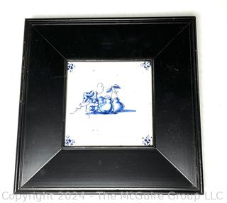 Framed 17th Century Delft Tin Glazed Tile, C 1625-1675.  9.75" Square