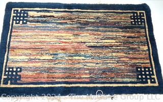 Hand Woven Area Rug, Stripes on Blue Ground.  18" x 30"